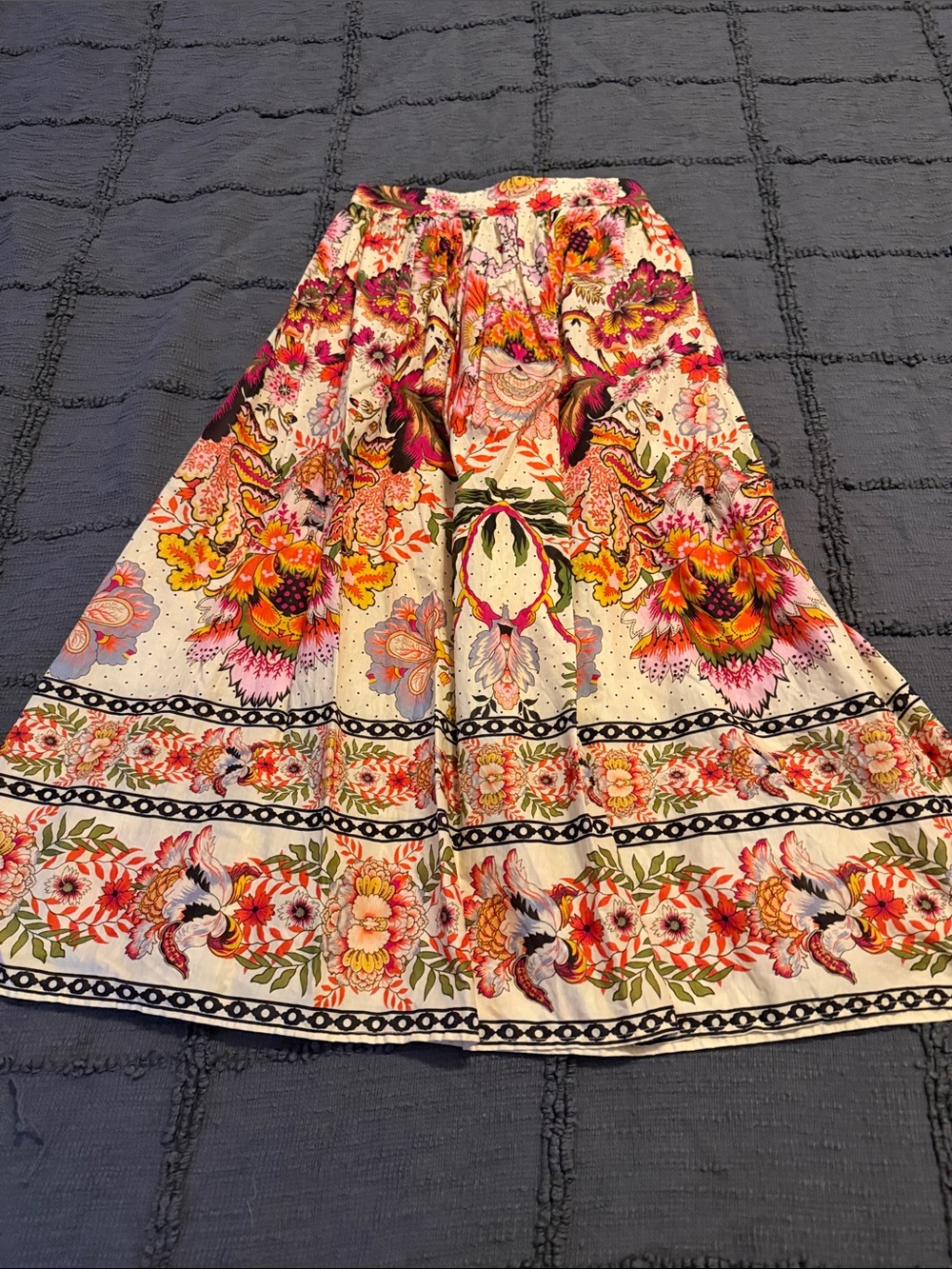 Elie Tahari Cream Maxi Skirt with Pink, Orange, Yellow & Green Floral Print